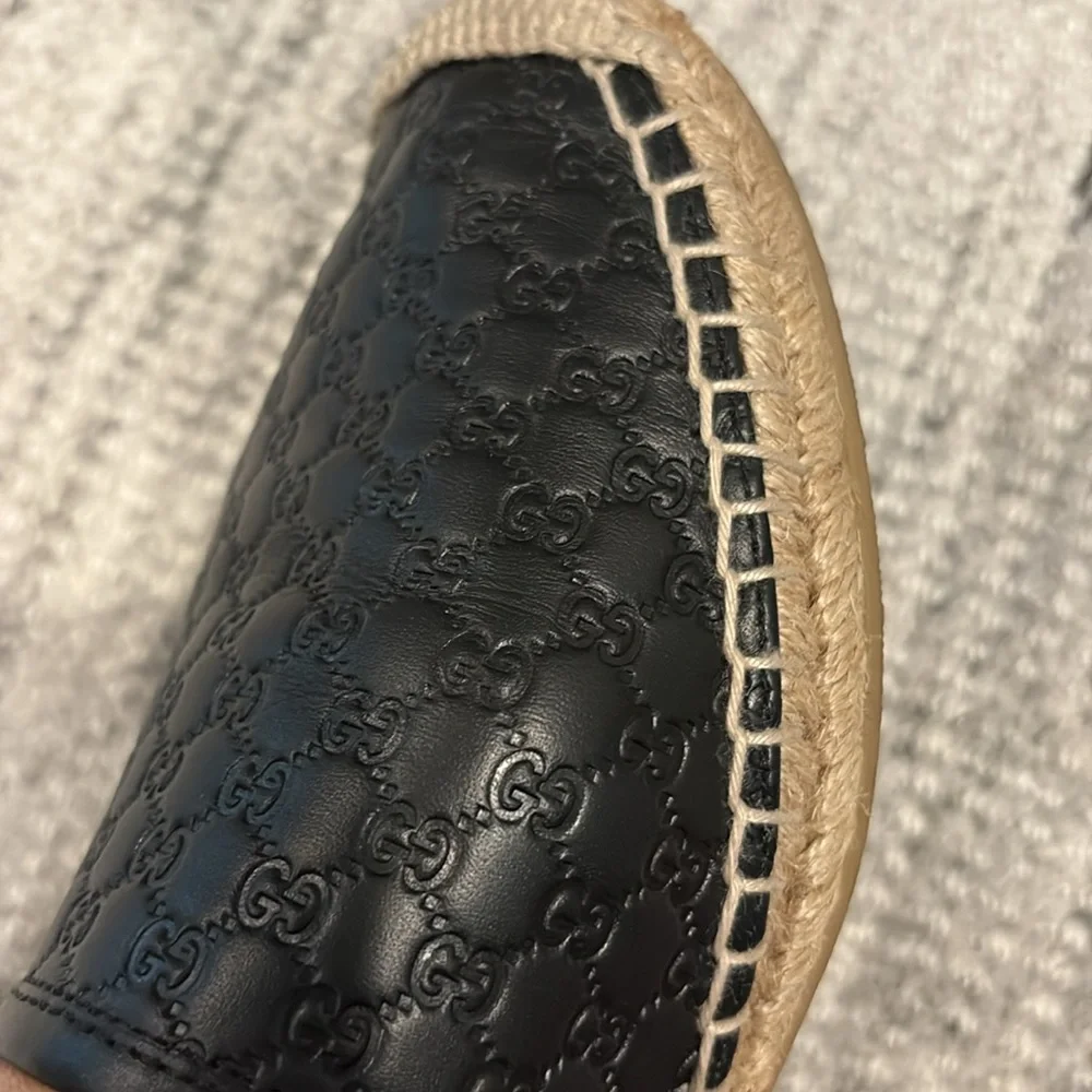 Gucci Black Leather Espadrilles with Natural Jute Trim